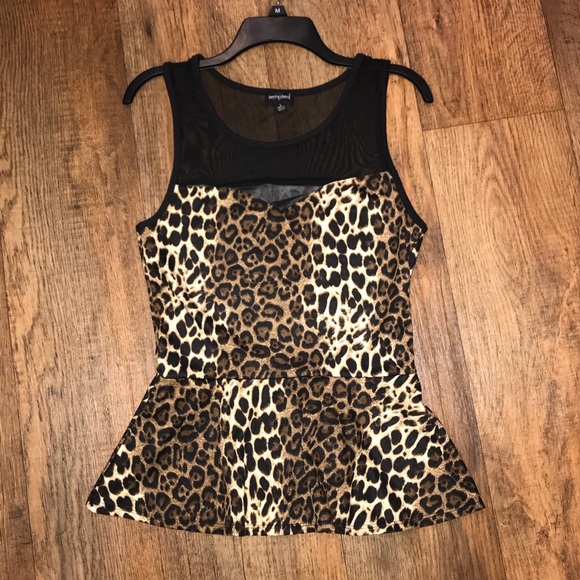 Tempted Tops - 🍒 Pin Up Leopard Cheetah Mesh Peplum Top L Club